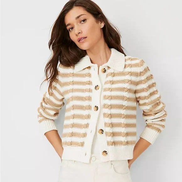 Ann Taylor Striped Cable Sweater - size L & NWT - Picture 4 of 9